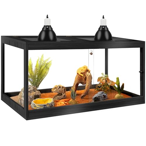 PROLEE Bearded Dragon Tank,Tempered Glass Reptile Tank with Mesh Roof and Front Sliding Door,Anti-Scratch Lizard Tank,Spacious Reptile Enclosure for Snakes,Lguanas (Black, 63Gallons,40'x20'x20')