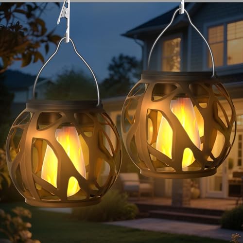 Lámparas solares para jardín exterior, 2 farolillos solares para exteriores con efectos de llama realistas, resistentes al agua, farolillos solares para exteriores, decoración de jardín, farolillos