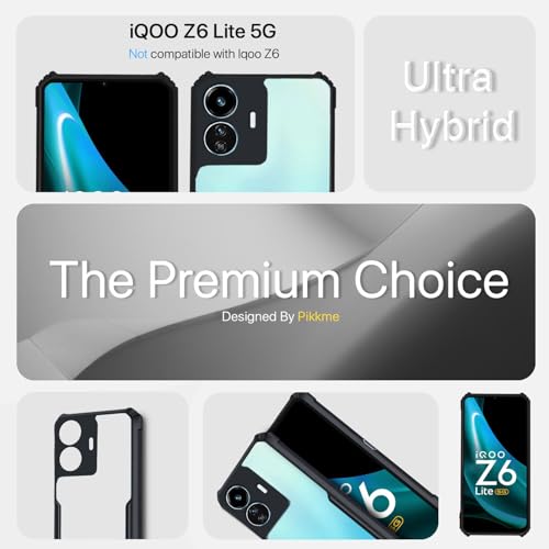 Image of Outlouders Back Cover for iQOO Z6 Lite 5G | Ultra Hybrid Transparent | Full Camera Protection | Raised Edge | Crystal Clear Bumper Case(Black)