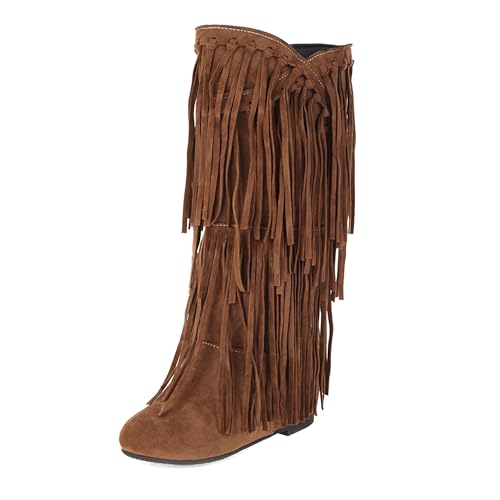 Bottes mi-mollet compensées femme bout rond chaussures enfiler 2193