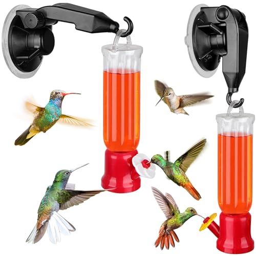 ORIENTOOLS Hummingbird Feeder with Window Hanger- 2pcs Window Bird Feeder, 2.2 oz/Pc Mini Hanging Flower Bird Feeders for Suction Cup