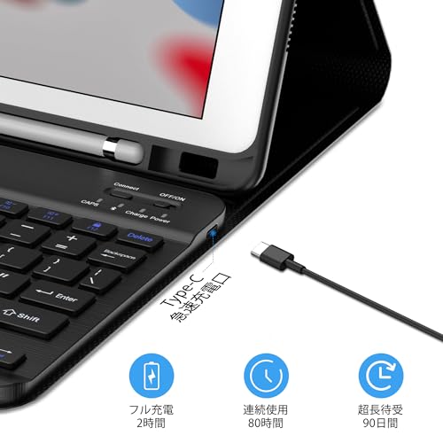 IVEOPPE iPad キーボード 9.7 インチ ipad 第6世代 第5世代 キーボード ケース 人気 超軽量 脱着式 i-Pad Pro 9.7/Air2/Air兼用 ペンシルホルダー付き 耐衝撃 オートスリープ 防汚素材 全面保護 多角度調整 Type-C充電 耐久性 US配列 日本語説明書付き ブラック