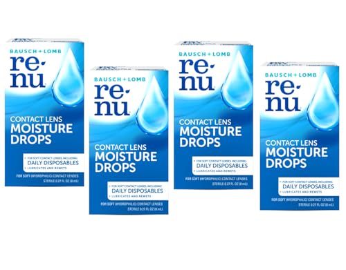 Eye Drops by Renu, for Redness Relief and Dry Eyes, Lubricating and Rewetting Drops, 8 mL, (Pack of 4)