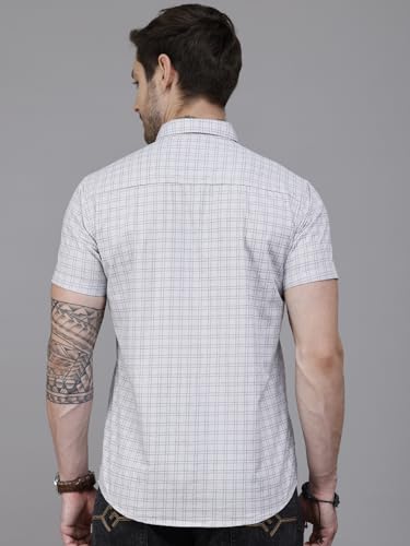 Image of Majestic Man Slim Fit Pure Cotton Half Sleeve Checked Casual Shirt