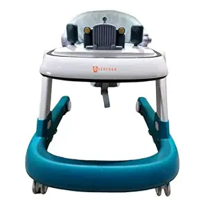 Leotoon 2-in-1 Spectre Baby Walker | 2 Level Adjustable Height | Musical Tray | Infant Activity Walker | 4 Multi-Directional Mute Wheels | LED Decorated | Foldable Design | Foot Mat | Anti Fall | Rear Wheel With Speed Control | Safe | BIS Certified | (Blue) (6-24 Months)