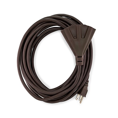 Holiday Lighting Outlet 25-Foot Brown Extension Cord 3-Prong Indoor & Outdoor Splitter Perfect for Landscape Lighting