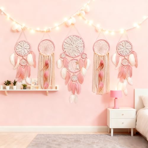 5 Pack Moon Phase Dreamcatcher Set Boho Wall Decor, Boho