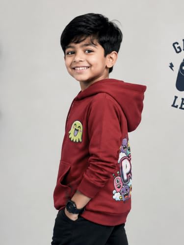 Image of Unisex Kids Solid Full Sleeve Zip Front Open Hooded Sweatshirt