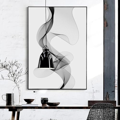 Décoration murale encadrée art moderne lignes noires blanches toile 40x60 cm