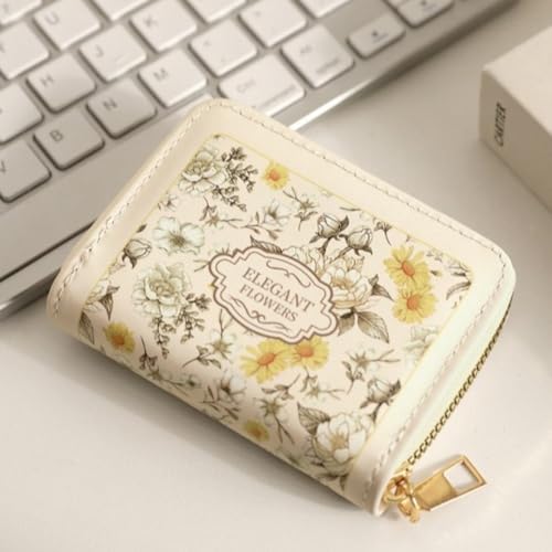 ID Card Case Floral Creative PU Women Wallet Portable Multipurpose Card(Beige-9 Slots)4
