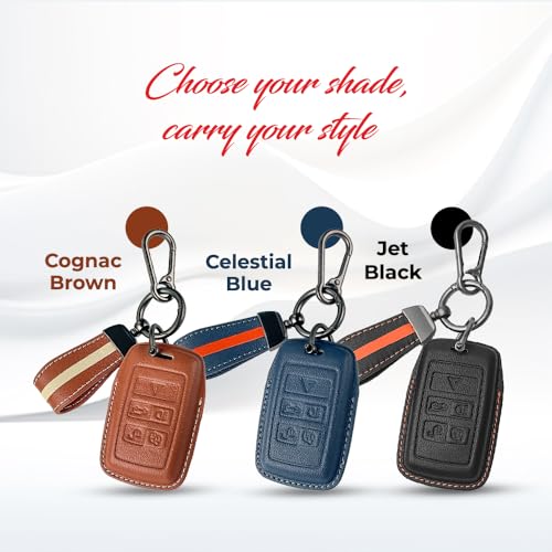 Image of Keyzone Royal Leather Key Cover for XF XJ XE F-PACE F-Type Evoque Velar Discovery LR4 Sport 5 Button smart Key (Black)