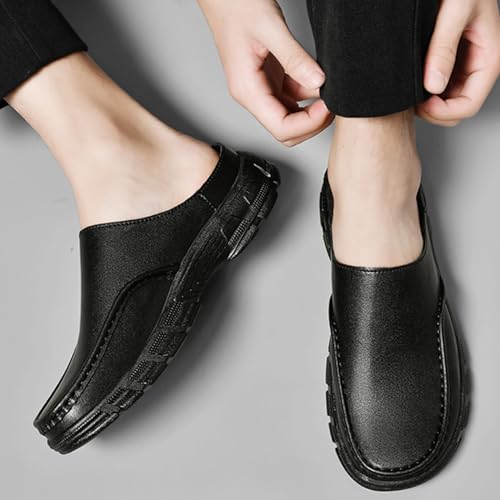 Mens Genuine Leather Soft Bottom Mule Sandals Luxury Wide Round Toe Slip On Formal Wear Dress Loafers Casual Breathable Walking Slippers2