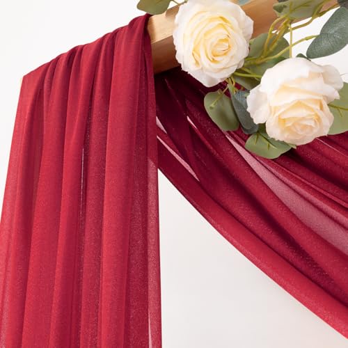 Image of MLMC Red Wedding Arch Draping Fabric 1 Panel 29 inch x 20 FT Extra Long Gauze Drapes Sheer Backdrop Curtains 6.6 Yards Airy Outdoor Drapery Panels for Wedding Baby Shower Birthday Decor