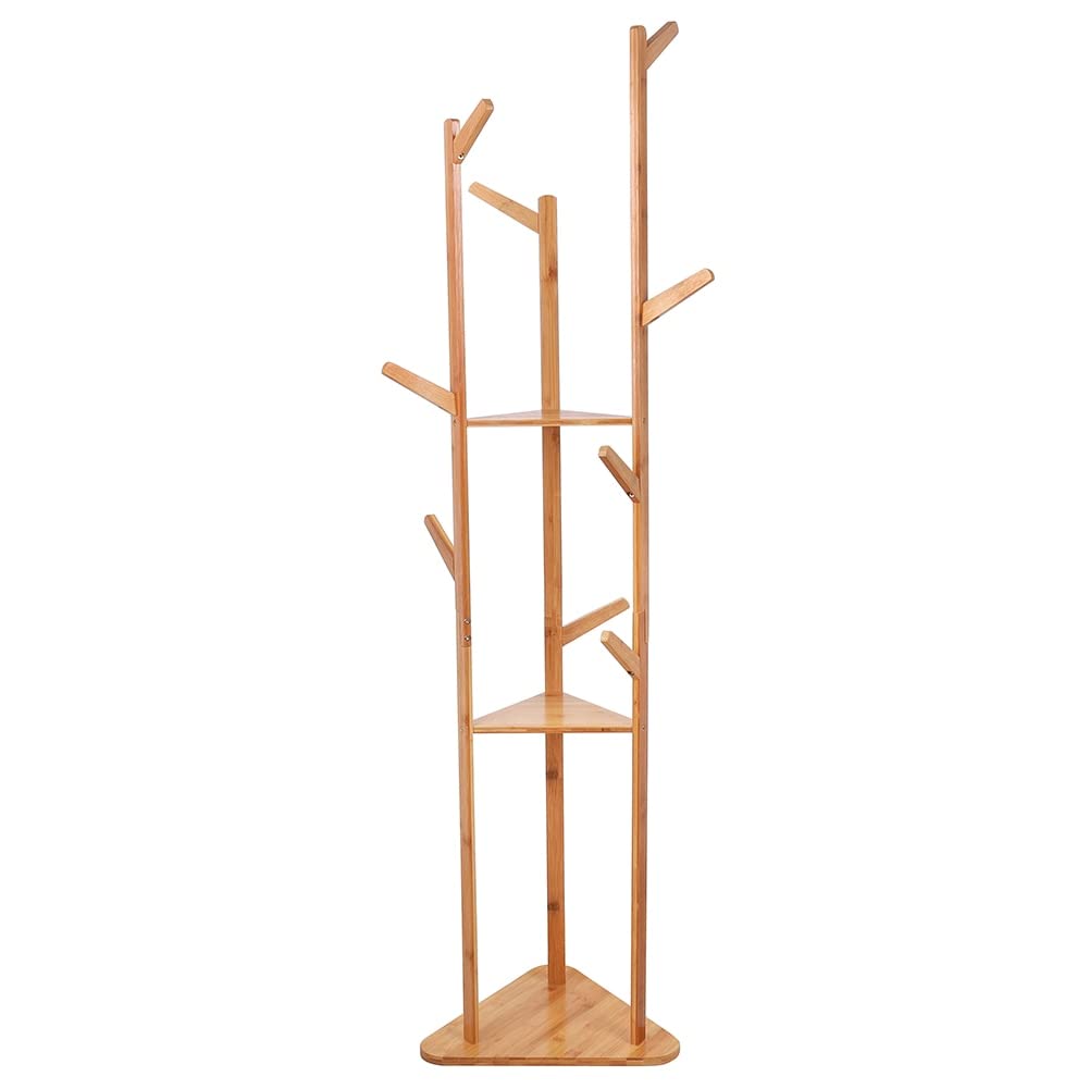 CGJseFH coat stand, Simple Bamboo Coat Rack Tree Cloth Hanging Hooks Layer Shelf Stand Hallway Living Room Holder Scarves Handbags Umbrella Hanger