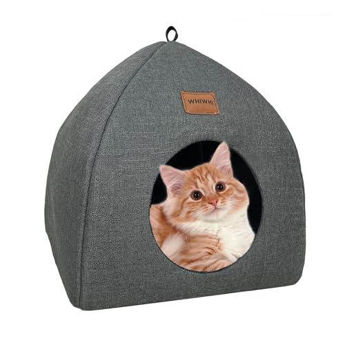 Whiwhi Casetta da Interno per Gatti con Cuscino Imbottito Rimovibile e Lavabile Letto Grotta per Gatti Nicchia per Animali Domestici 33x33x35cm