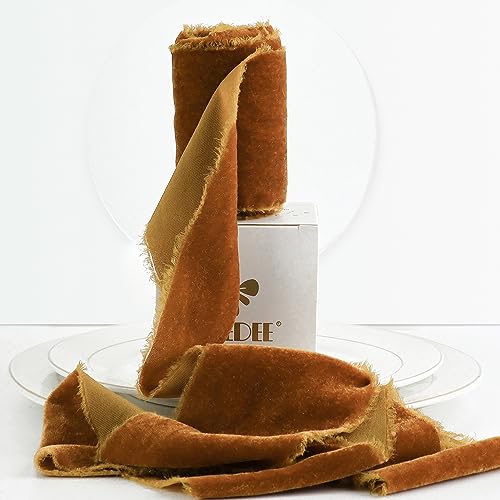 MEEDEE Orange Velvet Ribbon 3 Inch Orange Fringe...