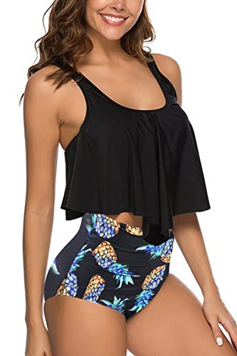 Image of Women High Waisted Bikini Swimsuit Flounce Vintage 2 Piece Bathing Suits