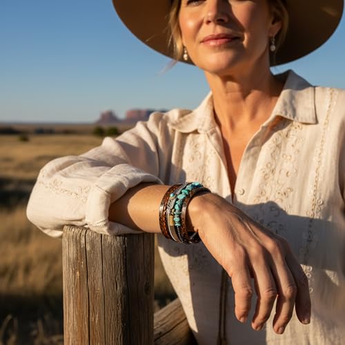 Turquoise Bracelet for Women, Multi Layer Leather Bracelet for Men, Boho Western Bracelet for Turquoise Jewelry Gift3