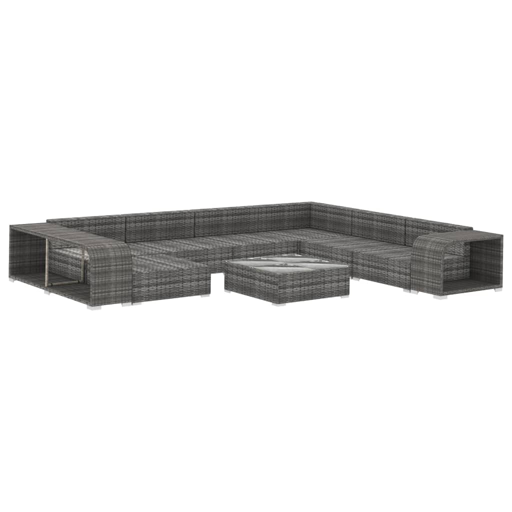 Juego de 10 muebles de jardín de ratán sintético con cojines, conjunto modular de sofá para jardín y terraza, incluye mesa de centro y mesas auxiliares, estructura de acero, color gris/gris