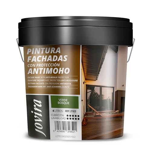 JOVIRA PINTURAS PINTURA FACHADAS ANTIMOHO. Repelente al agua, impermeable y anti fisuras. (4 Litros, Verde Bosque)