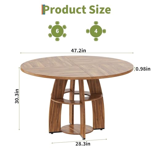Table Ronde 120 cm de Table à Manger Rustique avec Étagère Garvee - 3