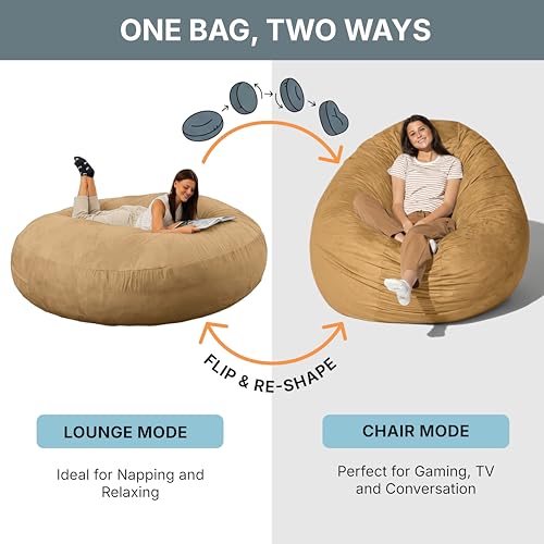 Image of Jaxx 6 Foot Cocoon - 2-in-1 Convertible Bean Bag Bed & Large Bean Bag Chair for Adults, Camel