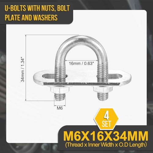 Image of DTGN M6x16x34mm U Bolts Round Kit - 4Set - 304 Stainless Steel U-Bolt Kit with Nuts, Washers, Frame Plate - Good for Pipe, Trailer, Automotive, Leaf Spring Fastener