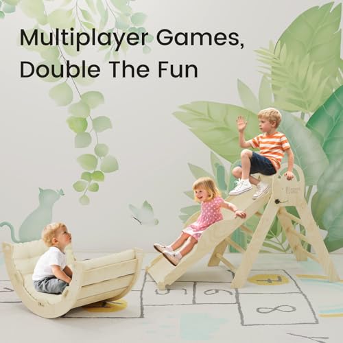 Image of ElegantCrafts Pikler Triangle Set with Cushion, Montessori Climbing Set, Indoor Climb Toys, Indoor Playground Jungle Gyms, 9 Combinations Climbing Toy Set for Toddler, Baby, Kids 1-4