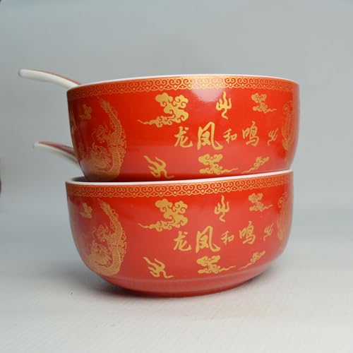Image of Liang baobao Chinese Wedding Tea Gift Set Gaiwan Bowl Spoon Porcelain Tableware Dragon and Phoenix Double Happiness for Men Women Couple Wedding Party (6 /Set dragon phoenix double happiness)