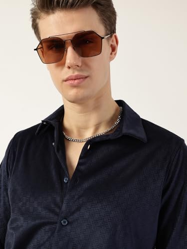 Image of Thomas Scott Men's | Solid | Textured Fabric | Full Sleeve | Slim Fit | Polyester-Blend | Spread Collar | Casual Shirt