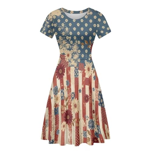Image of AFPANQZ Womens Casual Summer Lightweight Vintage Dress Short Sleeve Midi Dress Knee-Long Luxury Formal Dress