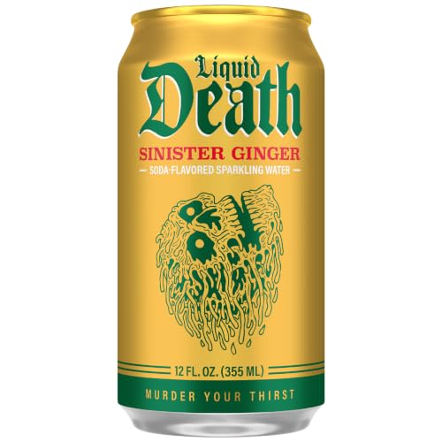 Image of Liquid Death Soda-Flavored Sparkling Water - Sinister Ginger, Less Sugar*, Huge Flavor, No Caffeine, No Artificial Sweeteners, 12 Fl Oz (Pack of 12)