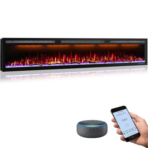 Image of 95-Inch WiFi Electric Fireplace, 5.51-Inch Deep Recessed or Wall-Mounted Heater, 1500W, 6 Flame and 13 Ember Colors, Tuya App, Alexa, Google Home, Remote