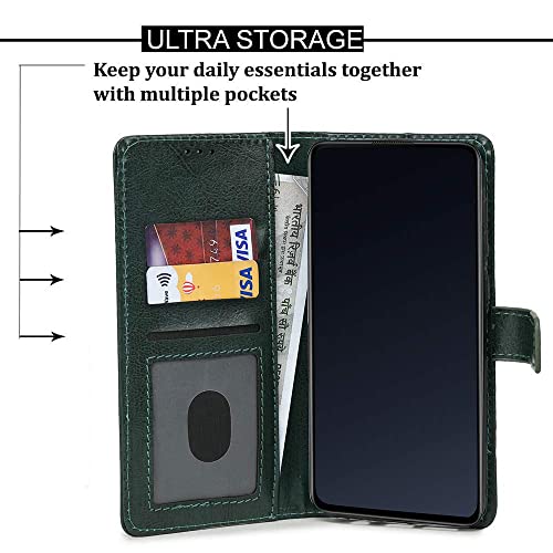 Image of amazon basics Redmi Note 15 5G Flip Cover | Card Pockets Wallet & Stand | Flip Cover for Redmi Note 15 5G (Green)