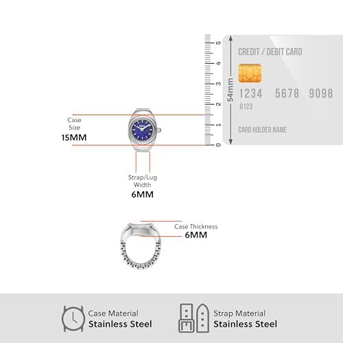 Image of Fossil Women Blue Dial Analog Watch Ring Silver Quartz Stainless Steel Watch ES5347
