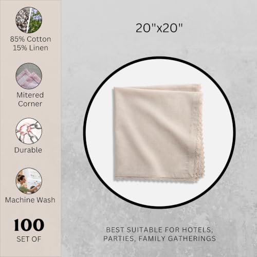 Image of FINGERCRAFT Bulk Cloth Napkins Set of 100 | 20x20 Inch Cotton Linen