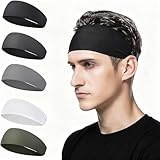 5-Pack Headbands for Men - Moisture Wicking Sports Sweatbands for Running, Cycling, Gym Workouts | Stretchy Quick-Dry Fitness Headband Set in 5 Colors,Hairband for Women and Men
