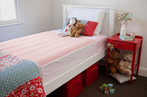 Toilet/Potty Training Dry Nights, Sleep Mat 100% Waterproof Mattress Protector for Kids, Bed Wetting Sheets for Single and Toddler Beds, Non-Slip, Easy to Change at Night, 90x90 with wings, Pink.