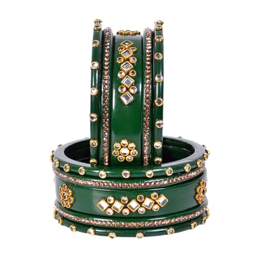 Image of Traditional Rajasthani Beautiful Lac Lakh Bangle Set For Women and Girls | Kundan Bangle Set For Bridel | Jaipuri Chudi Set | Green Sky Blue Maroon Pink Yellow | Kada Set of 10