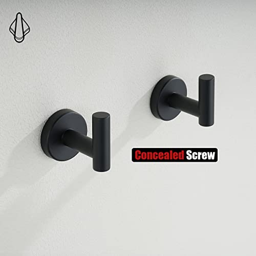 Image of JQK Black Bathroom Towel Hook, Coat Robe Clothes Hook for Bathroom Kitchen Garage Wall Mounted (4 Pack), 304 Stainless Steel Matte Black, TH100-PB-P4