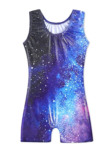 Hoziy Toddler Leotard With Shorts Gymnastics 2-3T 18-24 Months Unitard Blue Galaxy Milky Way Purple Hot Pink Starry Sky Stars Navy Blue Tumbling Outfits Biketard Sparkle #TOP1