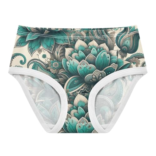 Teal Boho Floral Paisley Flowers Underwear Toddler Girl, Girls' Underwear, 2T–8 Years