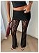 Verdusa Women's Lace Pants Floral Sheer Mesh Flare Leggings Elastic Long Trousers Going Out Bottoms Black X-Large
