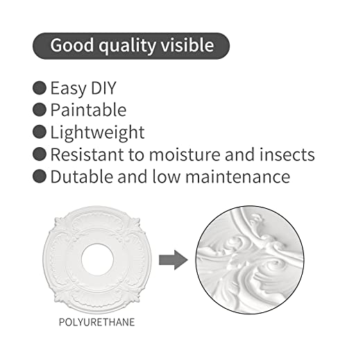 Eifhyt 2 Pack White Home Lighting Ceiling Medallions Molded Plastic, 13" Od X 3-1/2"Id X 3/4" P #TOP6