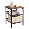 VASAGLE End Table Nightstand with 2 Adjustable Mesh Shelves Industrial Side Table for Living Room Stable Metal Frame Easy Assembly Rustic Brown and Black ULET23X
