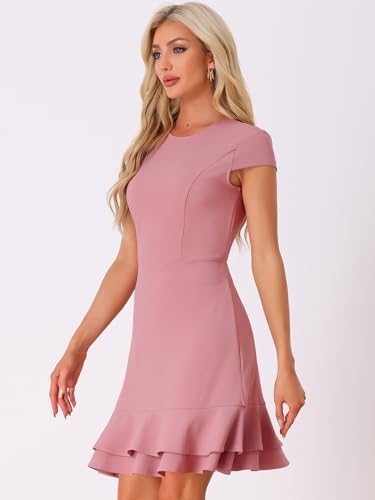 Image of Allegra K Women's Cap Sleeves Round Neck Tiered Ruffled Hem Above Knee Dress