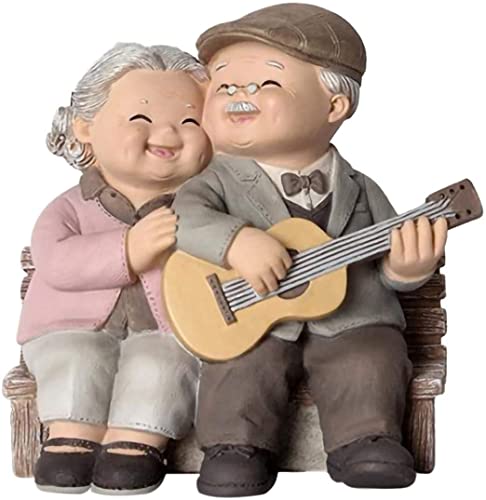 Yikko Amor abuelos padres aniversario boda regalo resina amor pareja ancianos figuras decoración decoración decoración de la vejez vida hogar dormitorio sala de estar (tocar guitarra) Cover