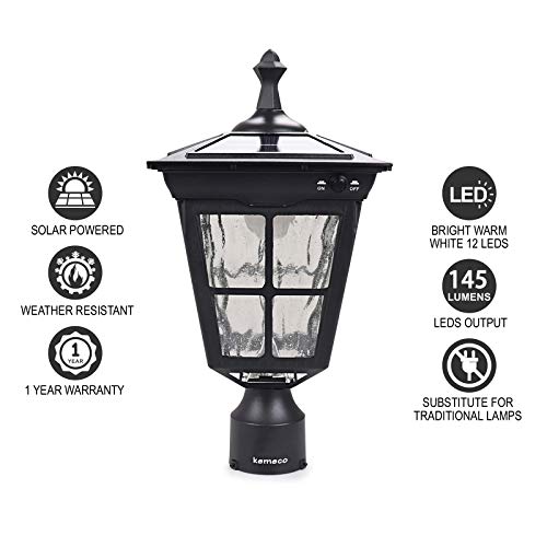 Kemeco ST4311AQ LED Cast Aluminum Solar Post Light Fixture with 3-Inch Fitter Base for Outdoor Garden Post Pole Mount