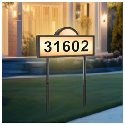 Solar Address Signs for Houses, House Number for Outside Waterproof, Address Plaques for House Numbers, Cold/Warm White Illuminated, Wall Mounted/In Ground Address Number for Front Yard, Driveway