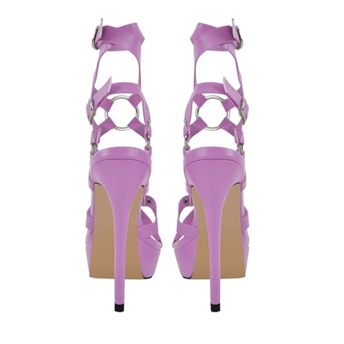 Image of VERISSON Women's Grommets Stiletto Sandals Platform Open-back High Heels Cross Bands Open Toe Buckle-up Ankle Sandals Party Dressing